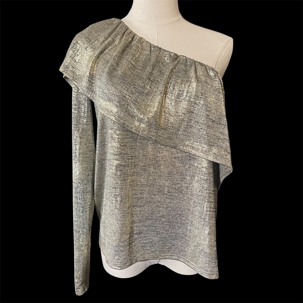 Trouve Metallic Gold Foil One Shoulder Blouse
